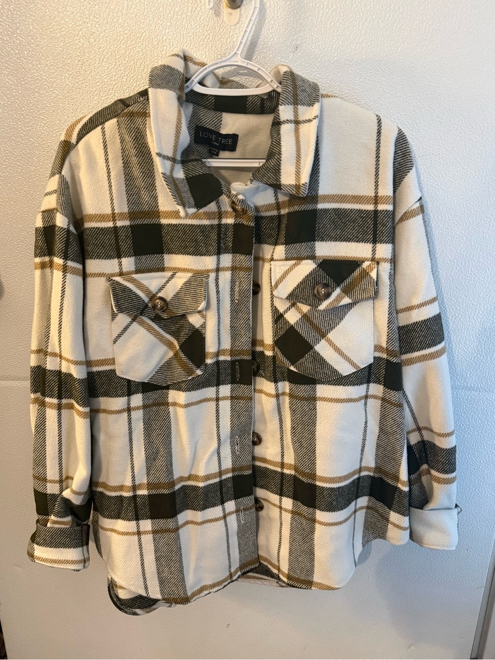 Love Tree Cozy Plaid Flannel Shacket, Button Down,  
LARGE